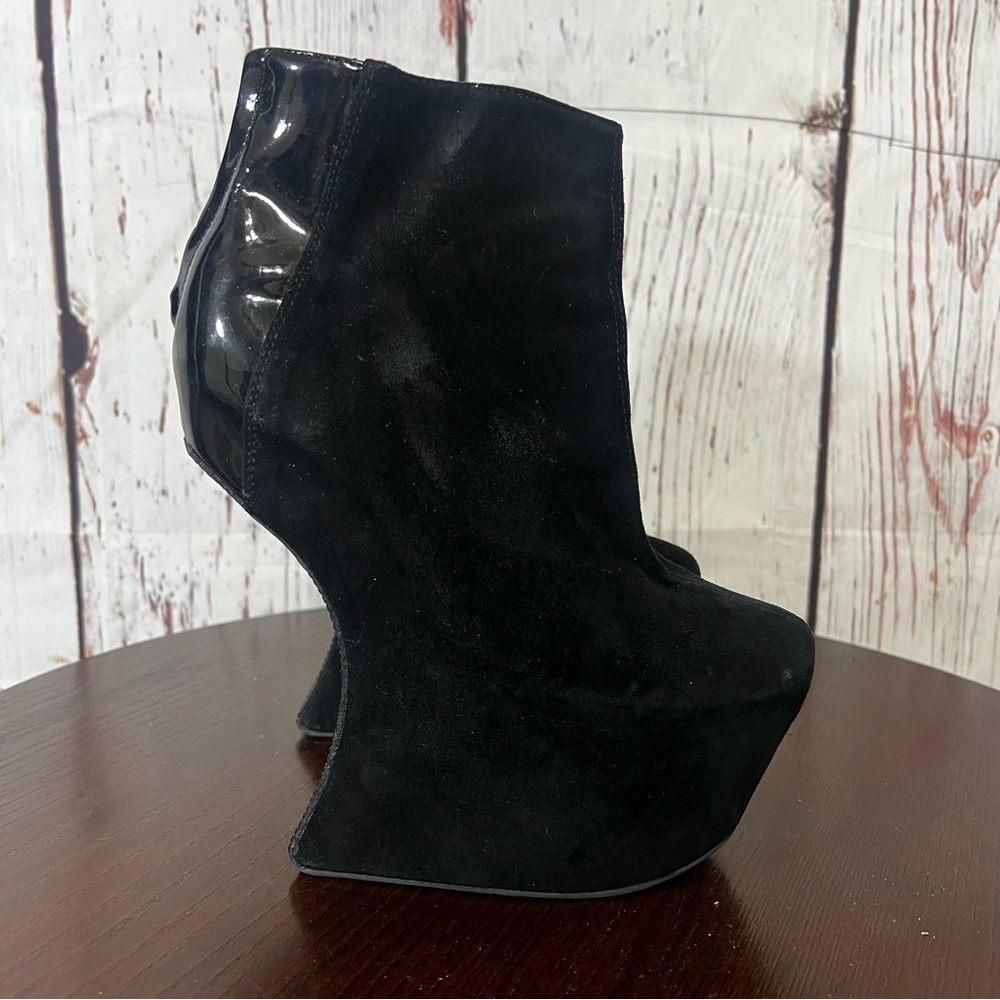 JEFFREY CAMPBELL NITE MATE Chic Black Suede & Patent Platform Ankle Booties 7 - Picture 2 of 10